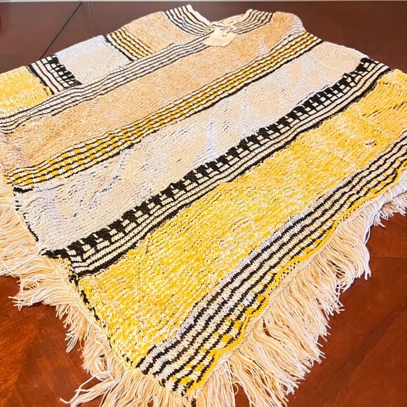 Woven Striped Poncho  Fringe Hem Handmade Artisan Craft by andthewhy one size - Picture 4 of 5
